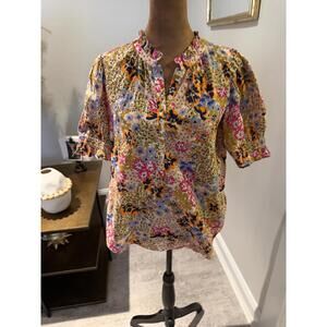 APIECE APART Floral Print Los Altos Ruffle Collar Cotton Blouse XS spring